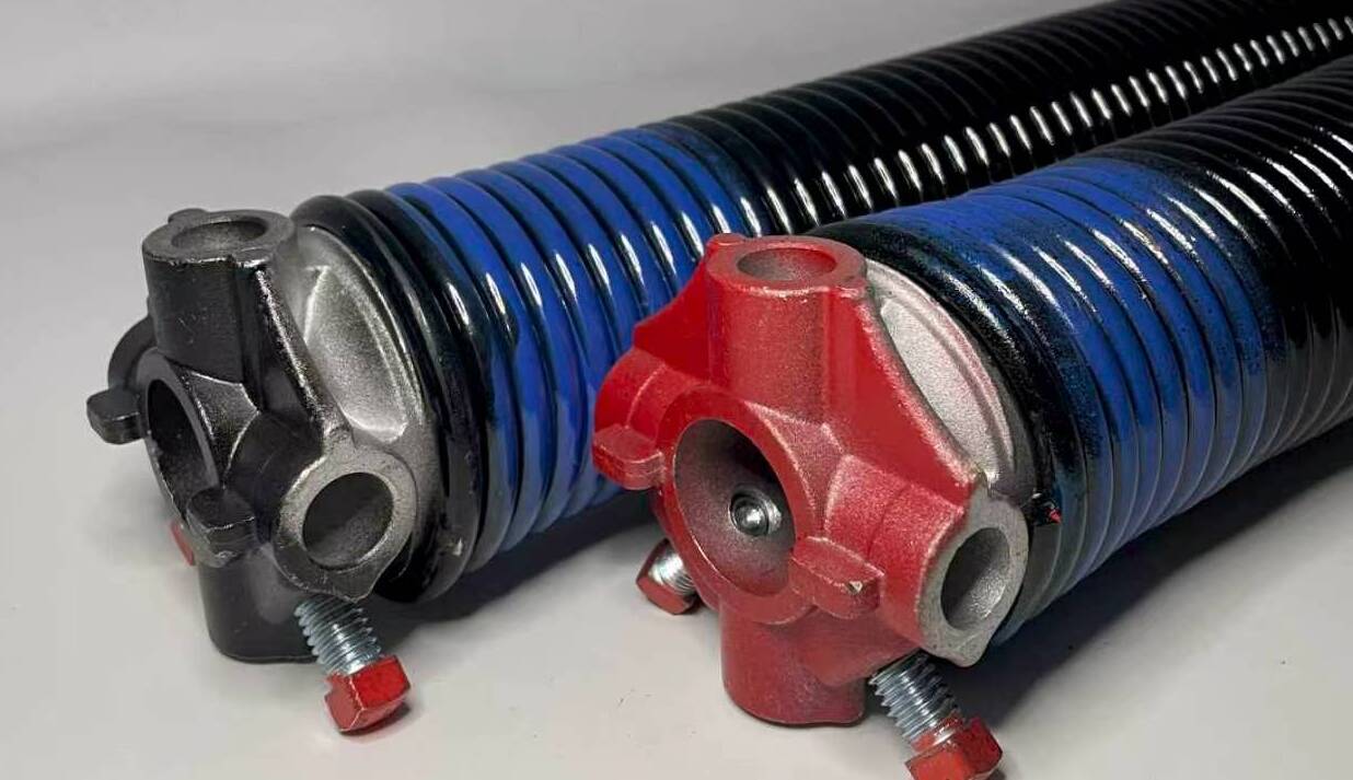 Blue and black custom torsion springs with winding cones